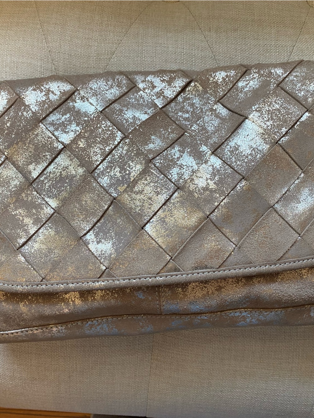 UGG Metallic Pale Gold Large Woven Clutch Suede Weave Leather